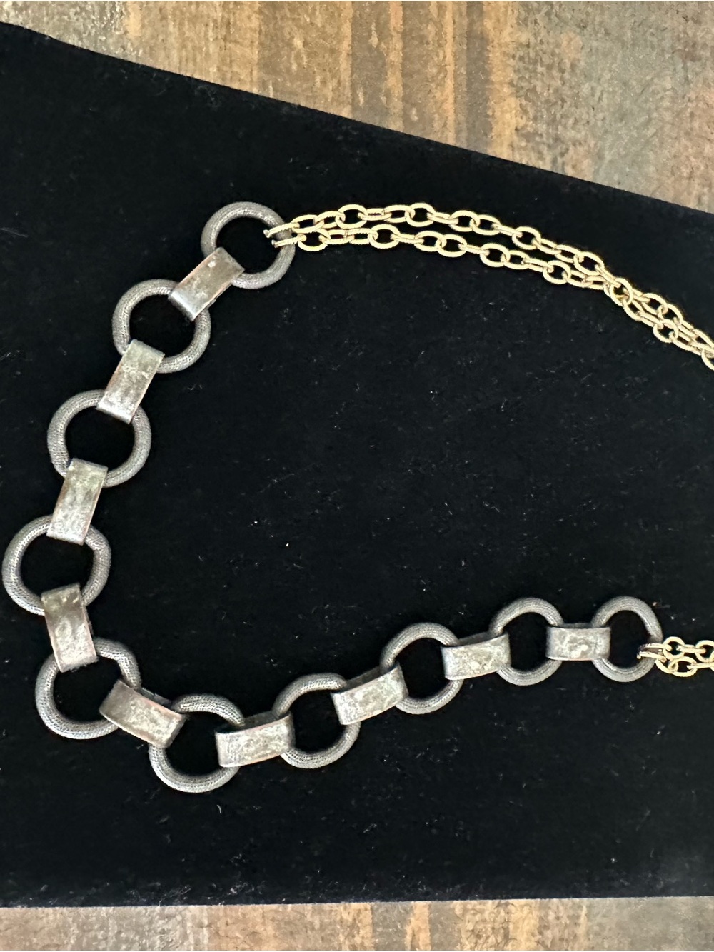 Vintage-Style Two Toned Link Necklace with Gold Chain